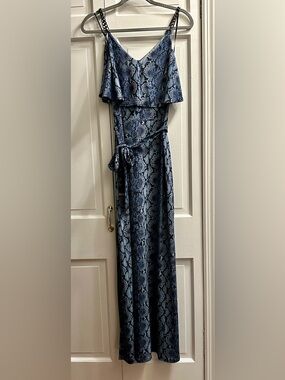 Michael Kors Blue Snake-Print Ruffle Maxi Dress
